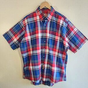 B.D. Baggies Men Plaid Short Sleeve Shirt Blue/Red Relax Generous Fit Large EUC